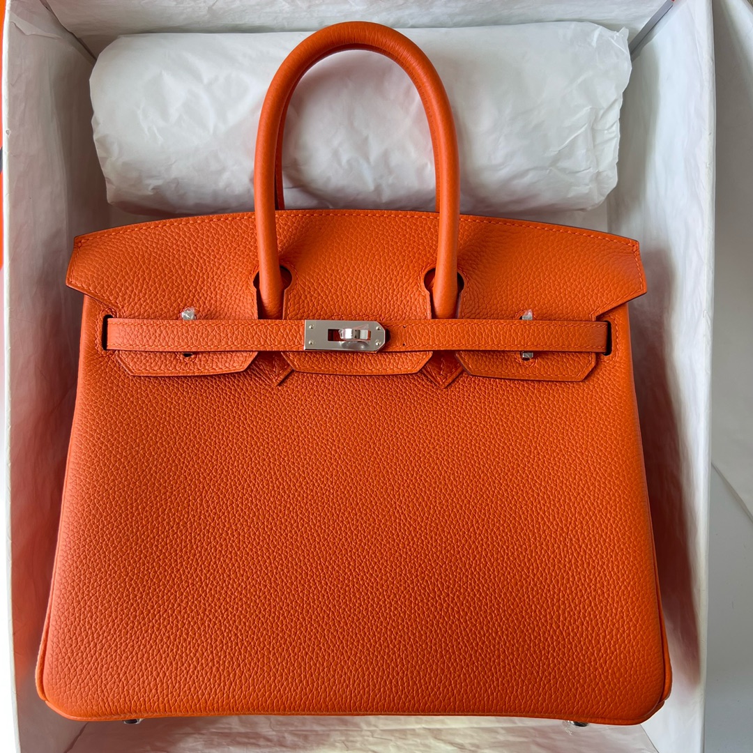 에르메스 버킨백25 오렌지 은장 토고가죽